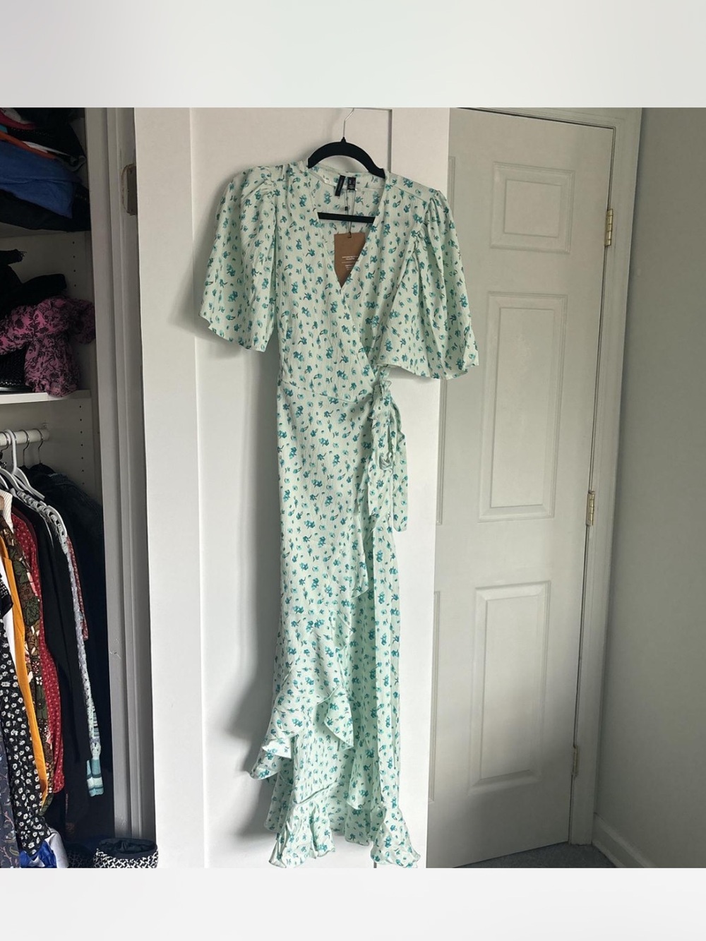 Vero Moda Mint Green Floral Wrap Maxi Dress